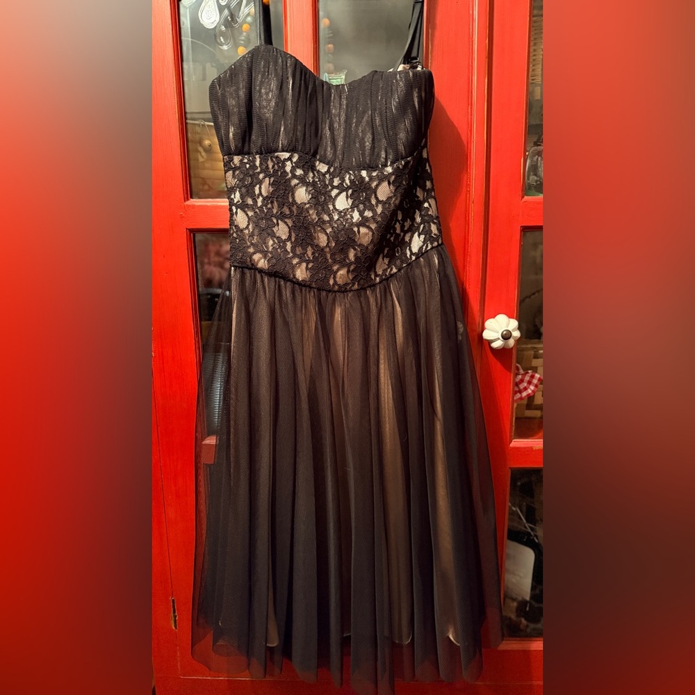 White House Black Market Black Lace and Tulle Evening Dress